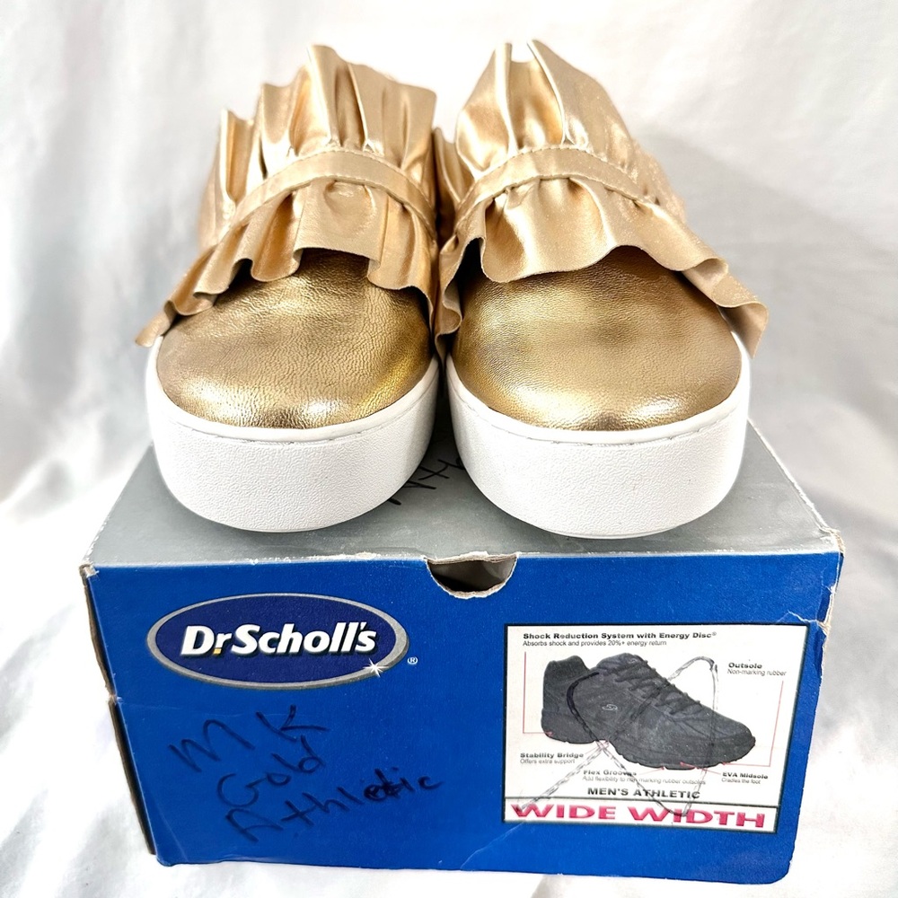 Michael Kors New Bella Sip on Ruffle Metallic Leather Platform Flats - Picture 14 of 17